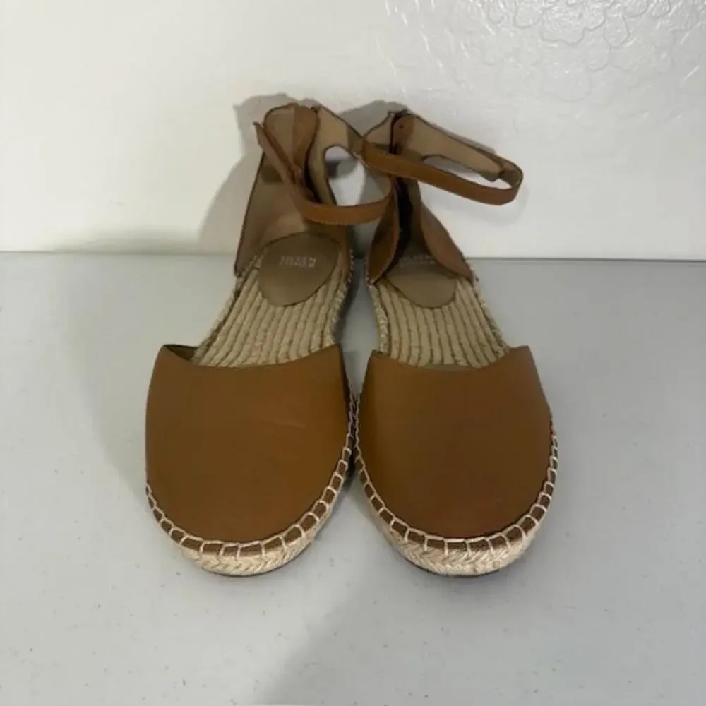 Eileen Fisher Sandals Womens Size 9 Brown Leather Espadrille Ankle Strap Flat